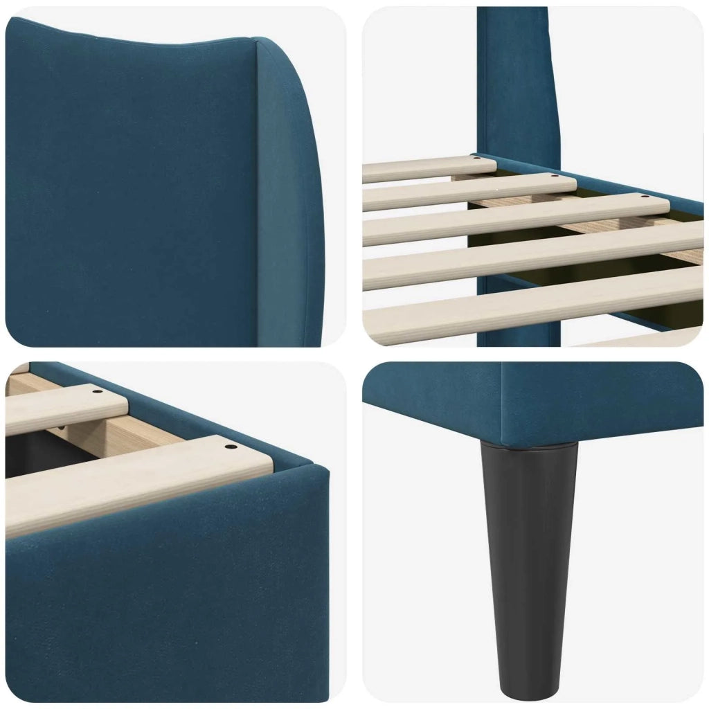Struttura del letto con testiera-Giroletto Blu 140 x 190 cm Velluto 734335