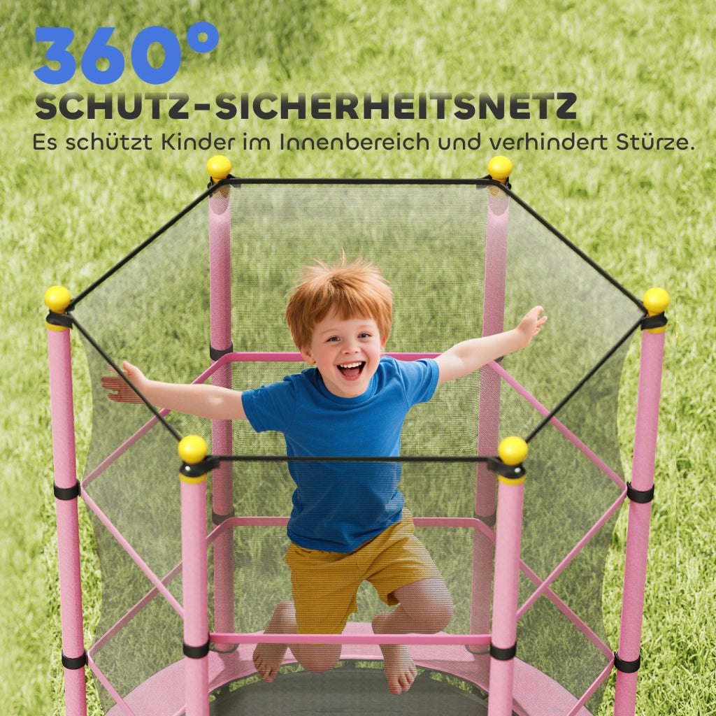 Trampolino per bambini ¨C zephmum ¨C ?140 cm, rosa, rete di sicurezza