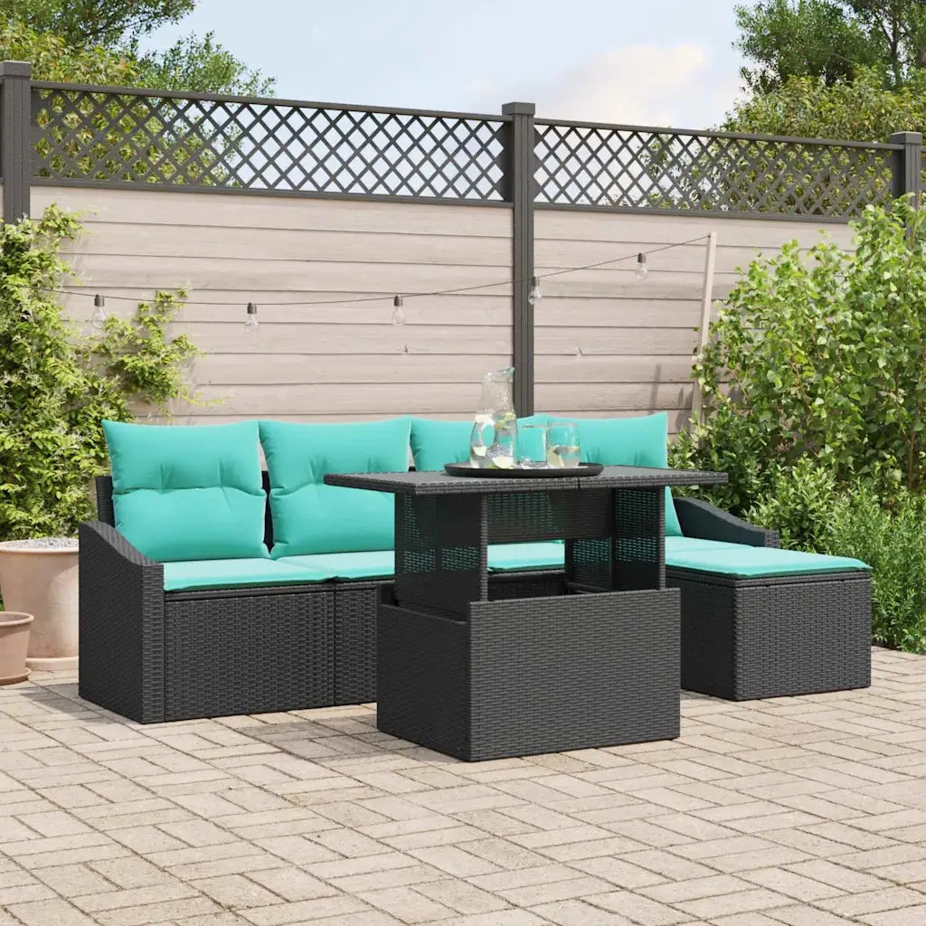 Set Divano da Giardino con cuscino 6 pcs Nero e Blu polyrattan 3348992
