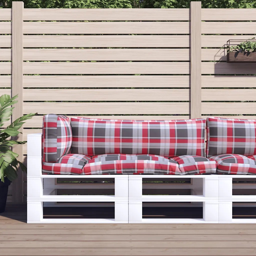 Cuscini per Pallet 3 pz a Quadri Rossi in Tessuto 360957