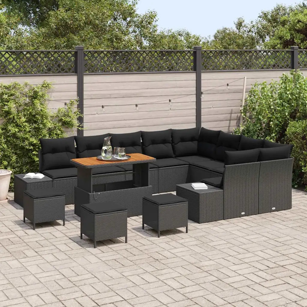 Set Divano da Giardino con cuscino 13 pcs Nero polyrattan