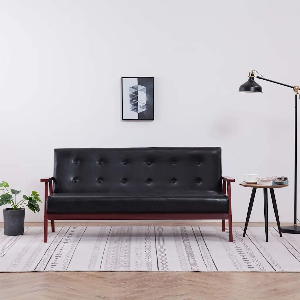 Divano a 3 Posti-Sofa 3 Posti Nero in Similpelle