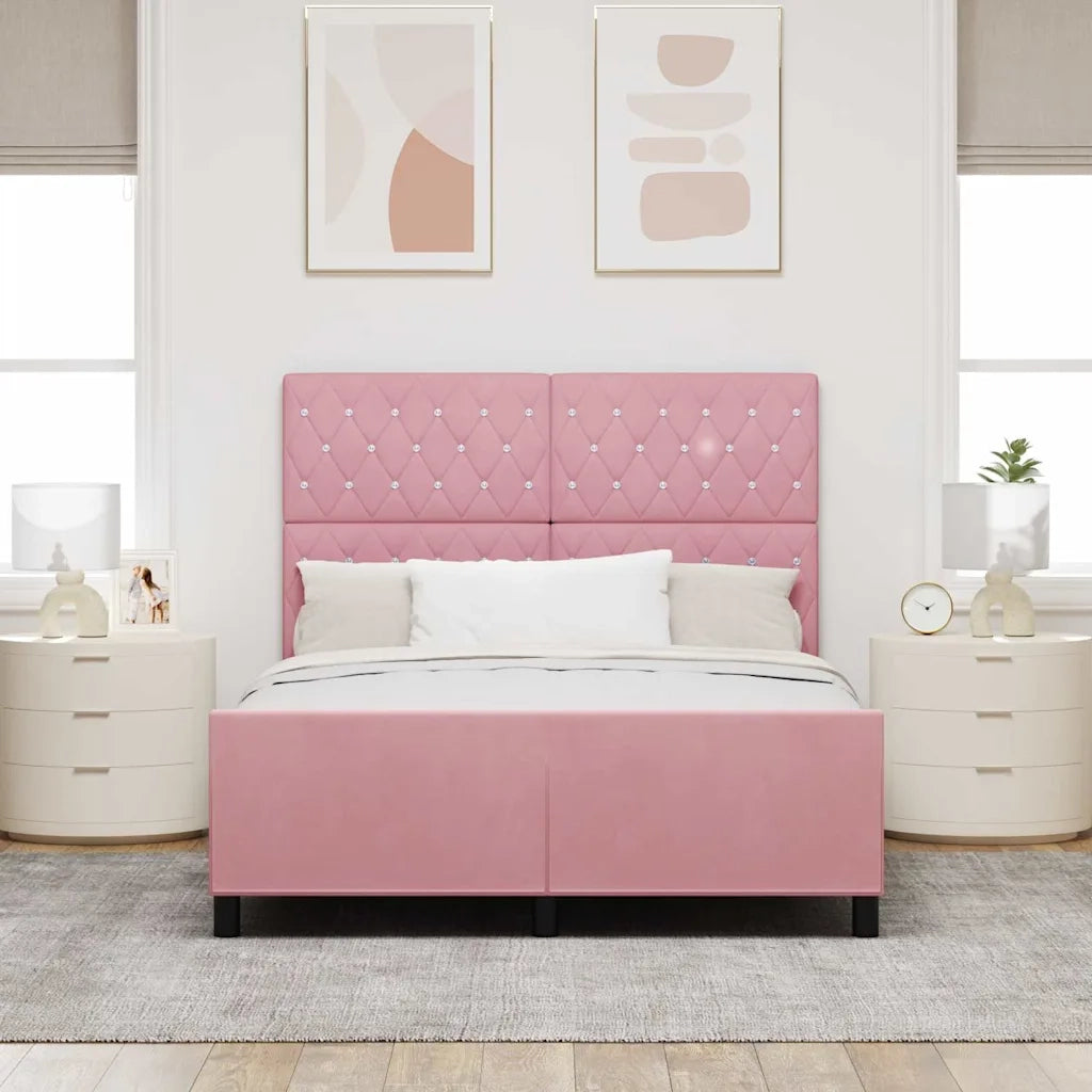 Letto a molle con testiera Rosa 140 x 190 cm Velluto