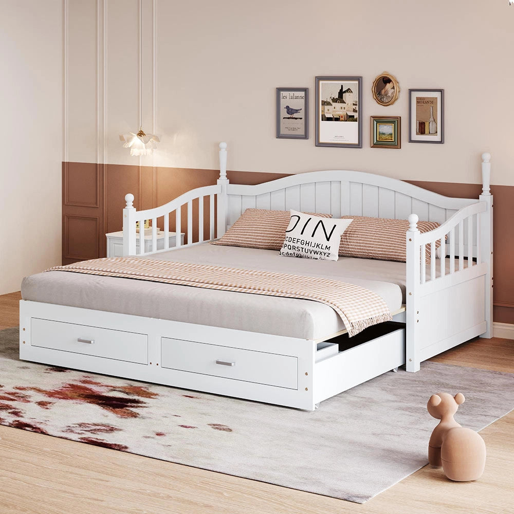 Divano letto stile romano - Xylo - bianco, braccioli, legno pino