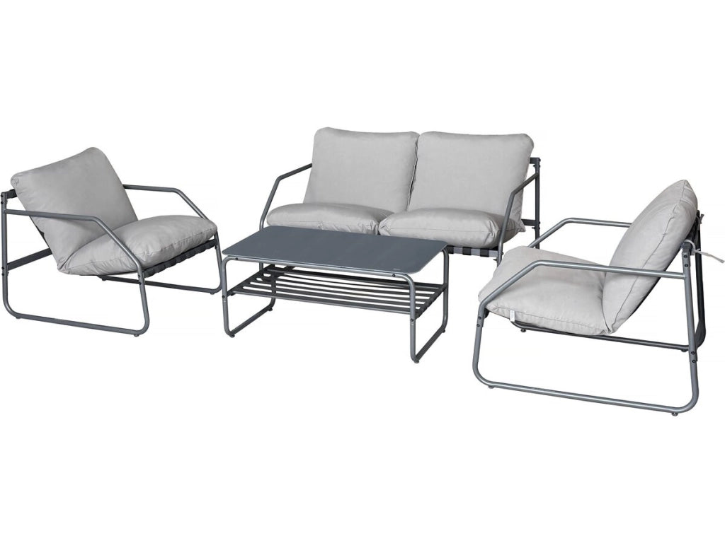 Set di mobili da giardino in metallo "Sora" con cuscini - 4 posti - Grigio