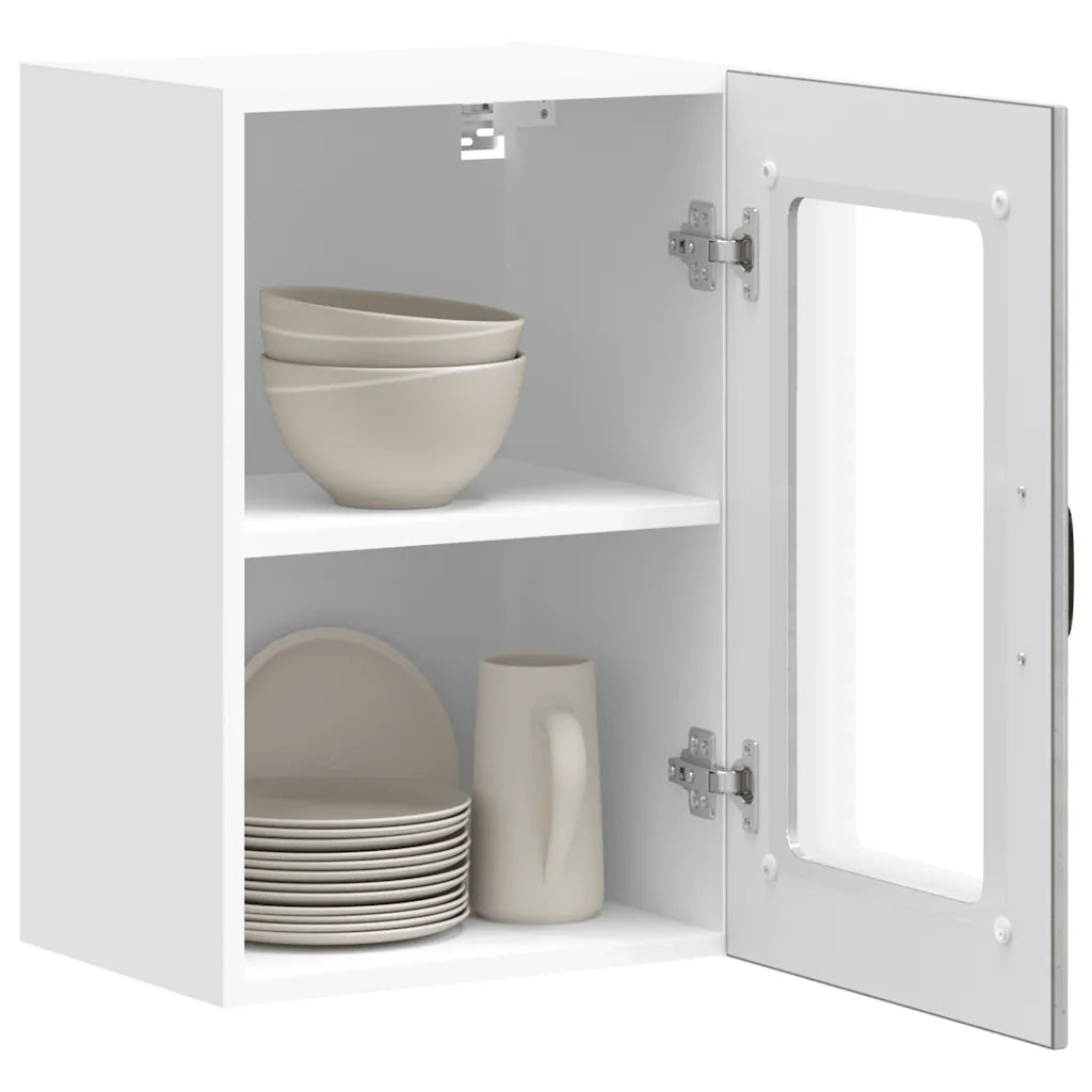 Pensile da Cucina con Porta in Vetro-Mobile Cucina da Parete Lucca Grigio Cemento 891831