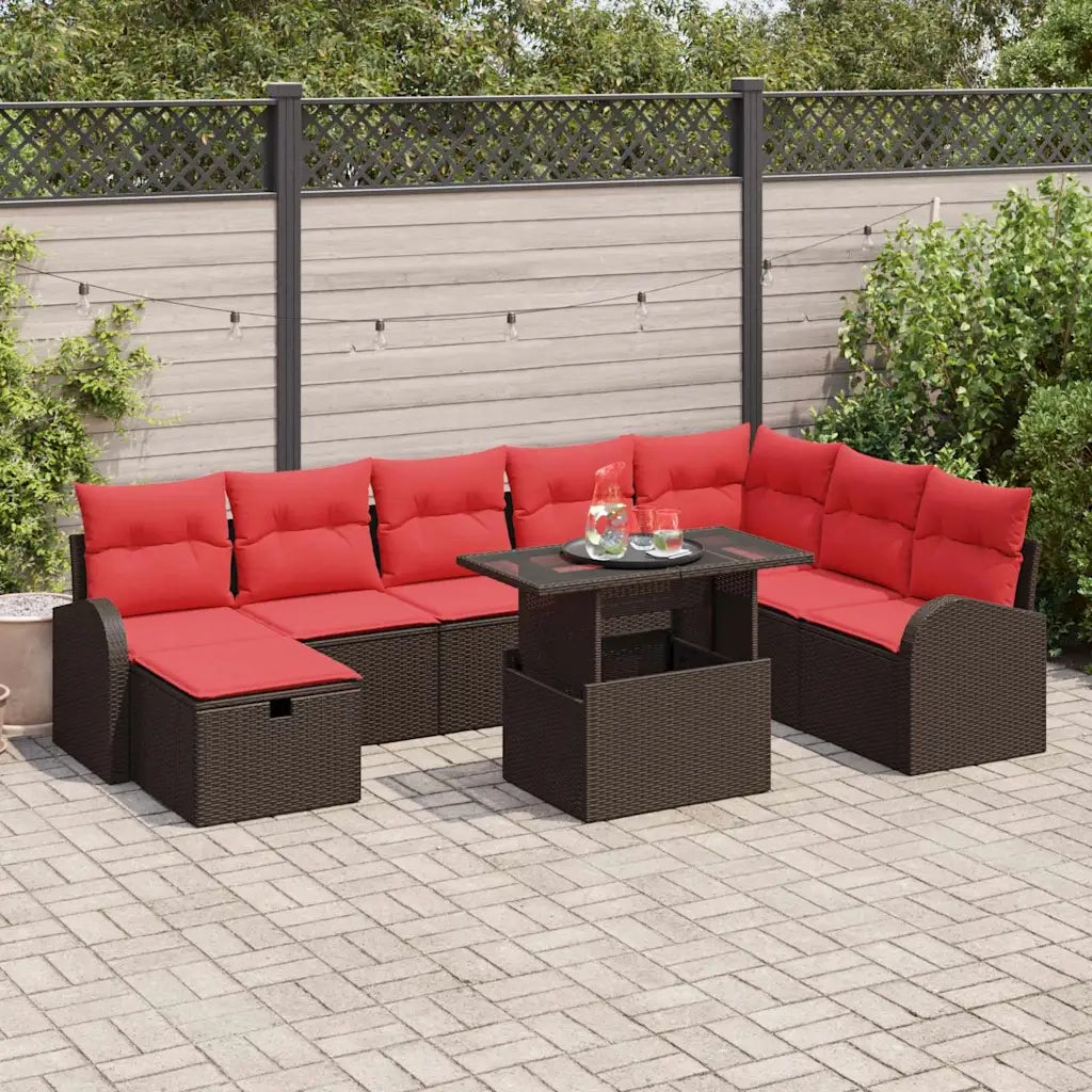 Set Divano da Giardino con cuscino 9 pcs Marrone Poly Rattan 3359781