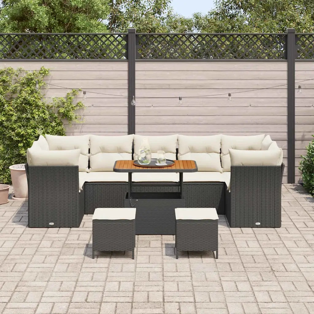 Set Divano da Giardino con cuscino 10 pcs Nero e crema