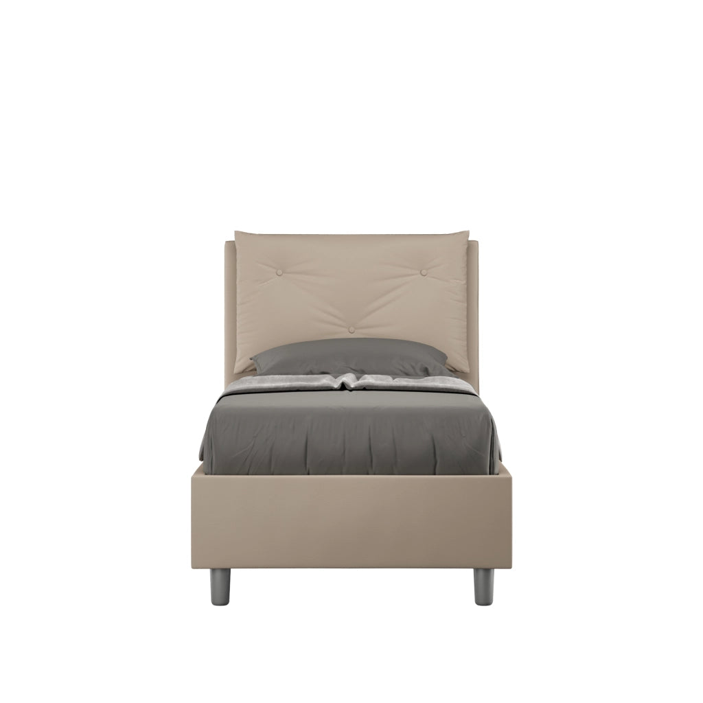 BS COM Letto singolo contenitore imbottito 80x200 similpelle tortora