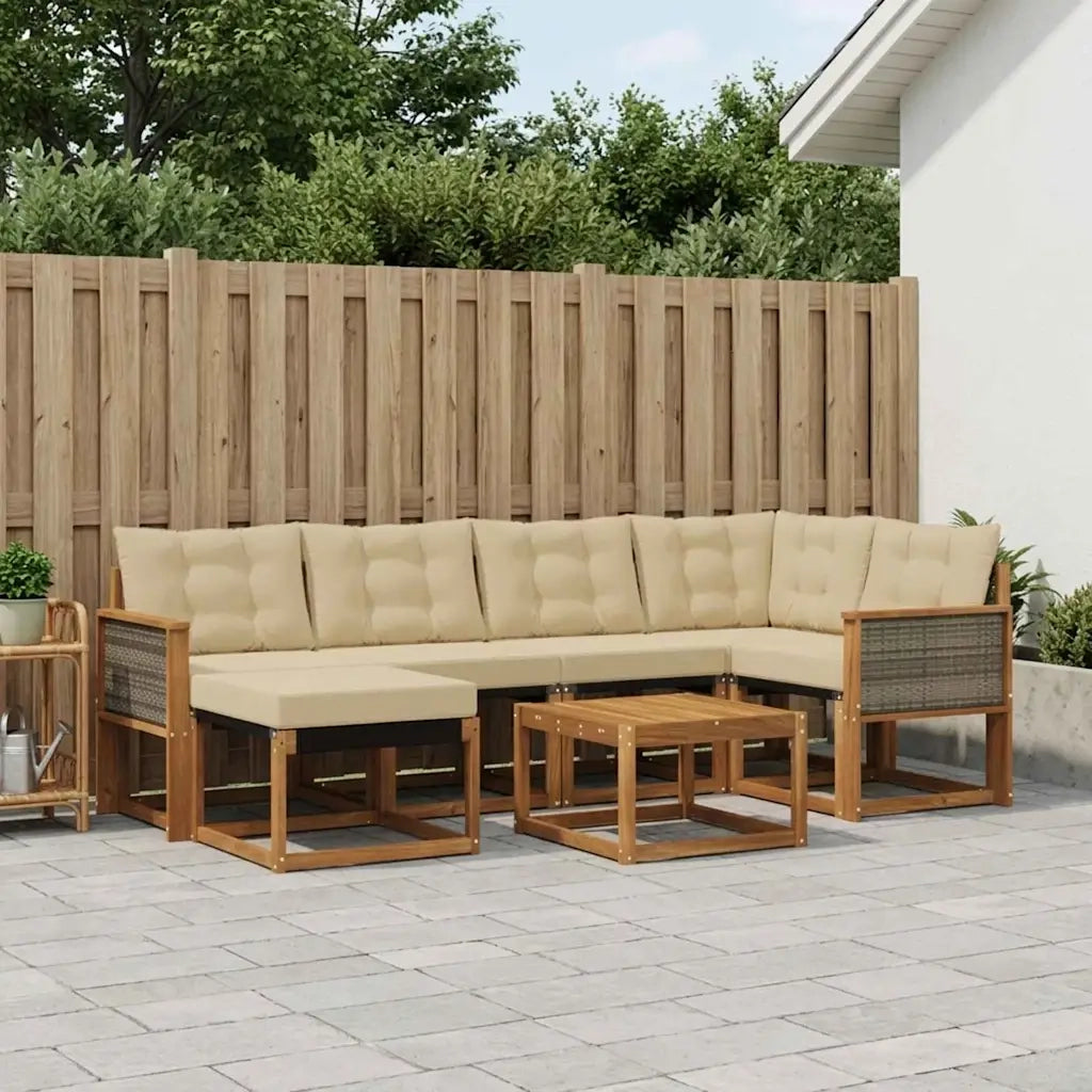 Set di divani da esterno con cuscino 7 pcs Naturale e Beige 3382077