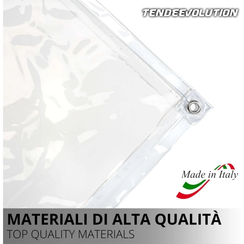 Telo PVC Cristal 1,8x1m, Spessore 0,65MM, 750g/m² - Trasparente IGNIFUGO con Occhielli 50cm - Resistente UV & Impermeabile - Made in Italy