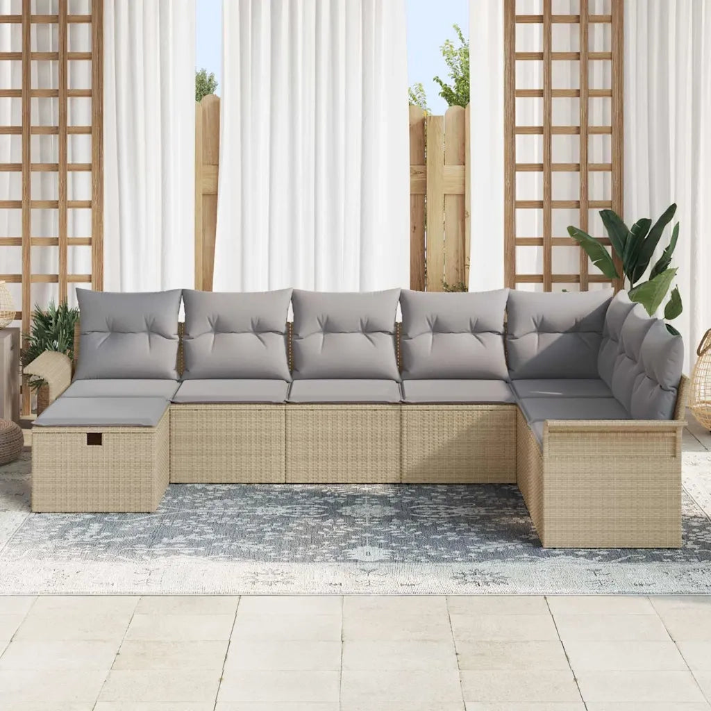 Set Divano da Giardino con cuscino 8 pcs Beige Poly Rattan