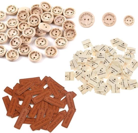 Etichette in Tessuto 300 Unità - Etichette Manuali - Etichette in Pelle - Nodi in Legno - Attività Artigianali - Materiale di Alta Qualità - Etichette per Sarto