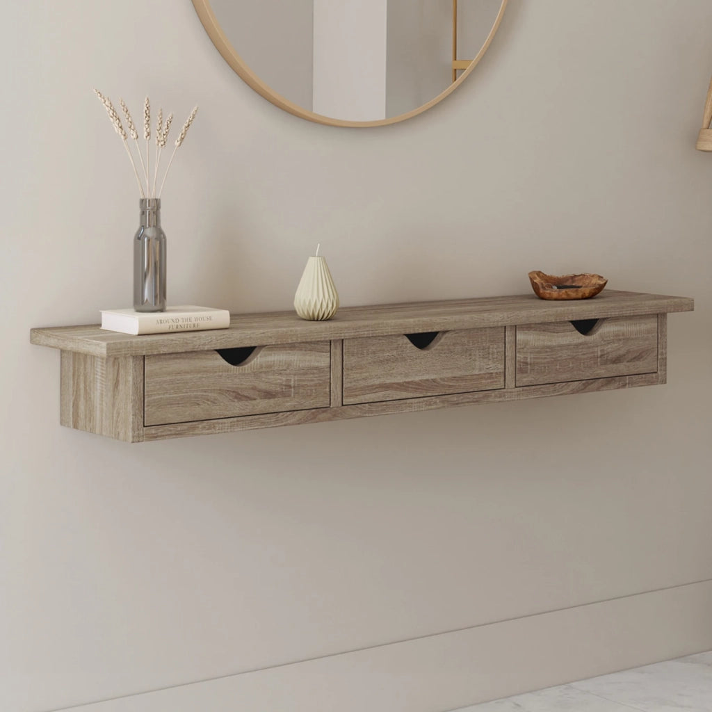 IDMarket - Estantería de pared de haya con 3 cajones LISE