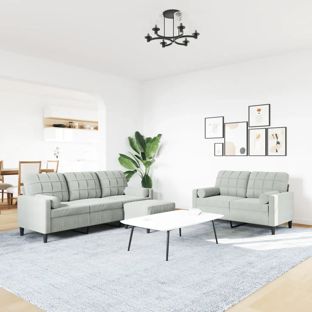 Set di Divani 3 pz con Cuscini e Rinforzi Grigio Chiaro Velluto 3278421