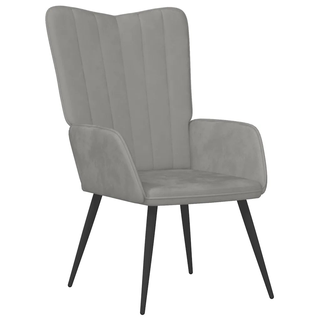 Poltrona Relax | Sedia Relax con Sgabello Grigio Chiaro in Velluto