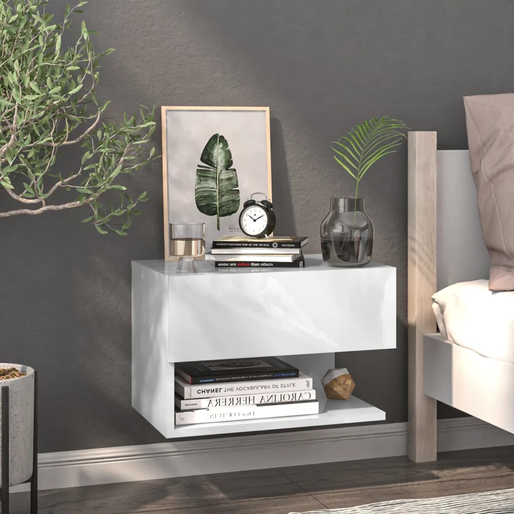 Comodino | Armadio da Notte | Mobiletto da notte a Parete Bianco