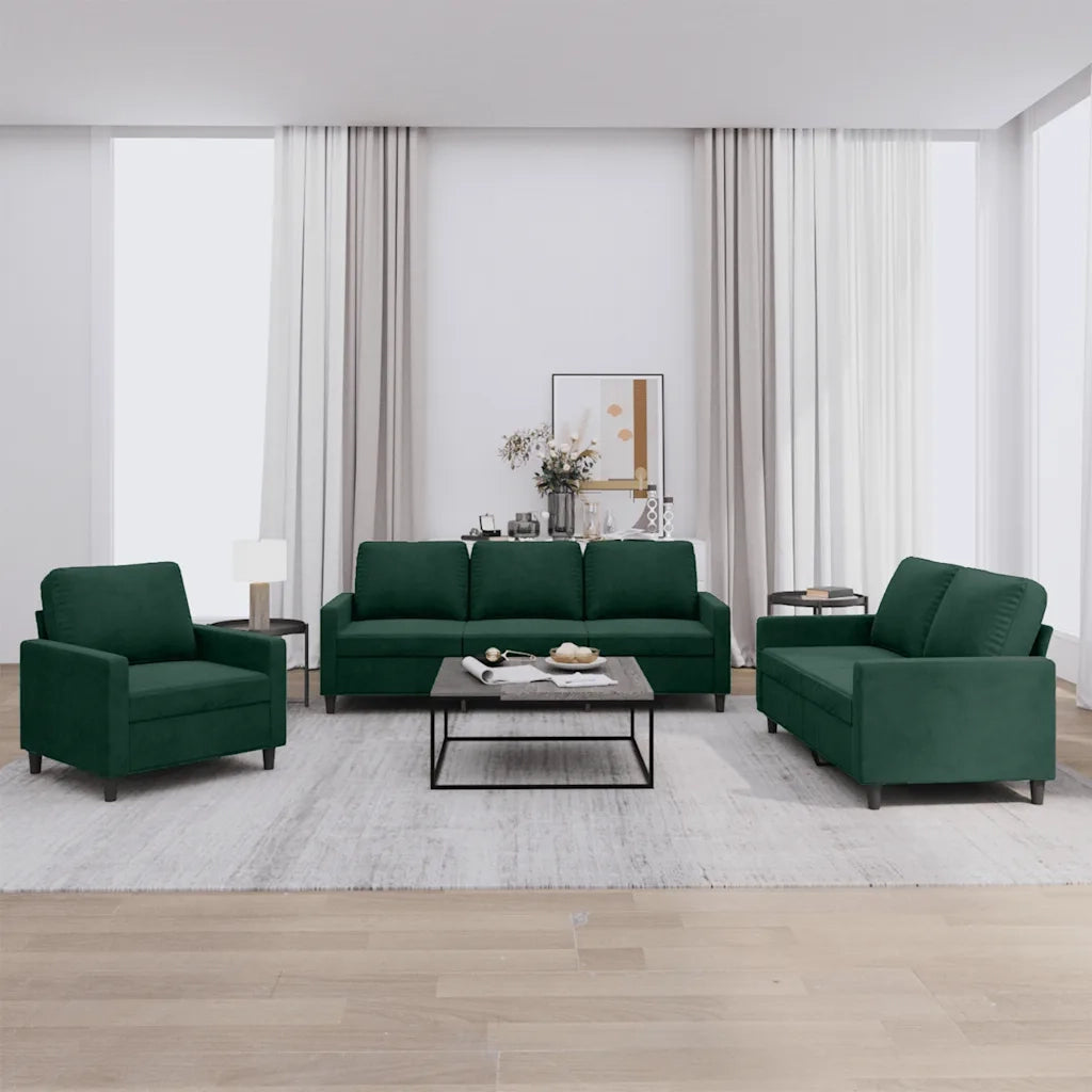 Set di Divani 3 pz con Cuscini Verde scuro in Velluto 3201478