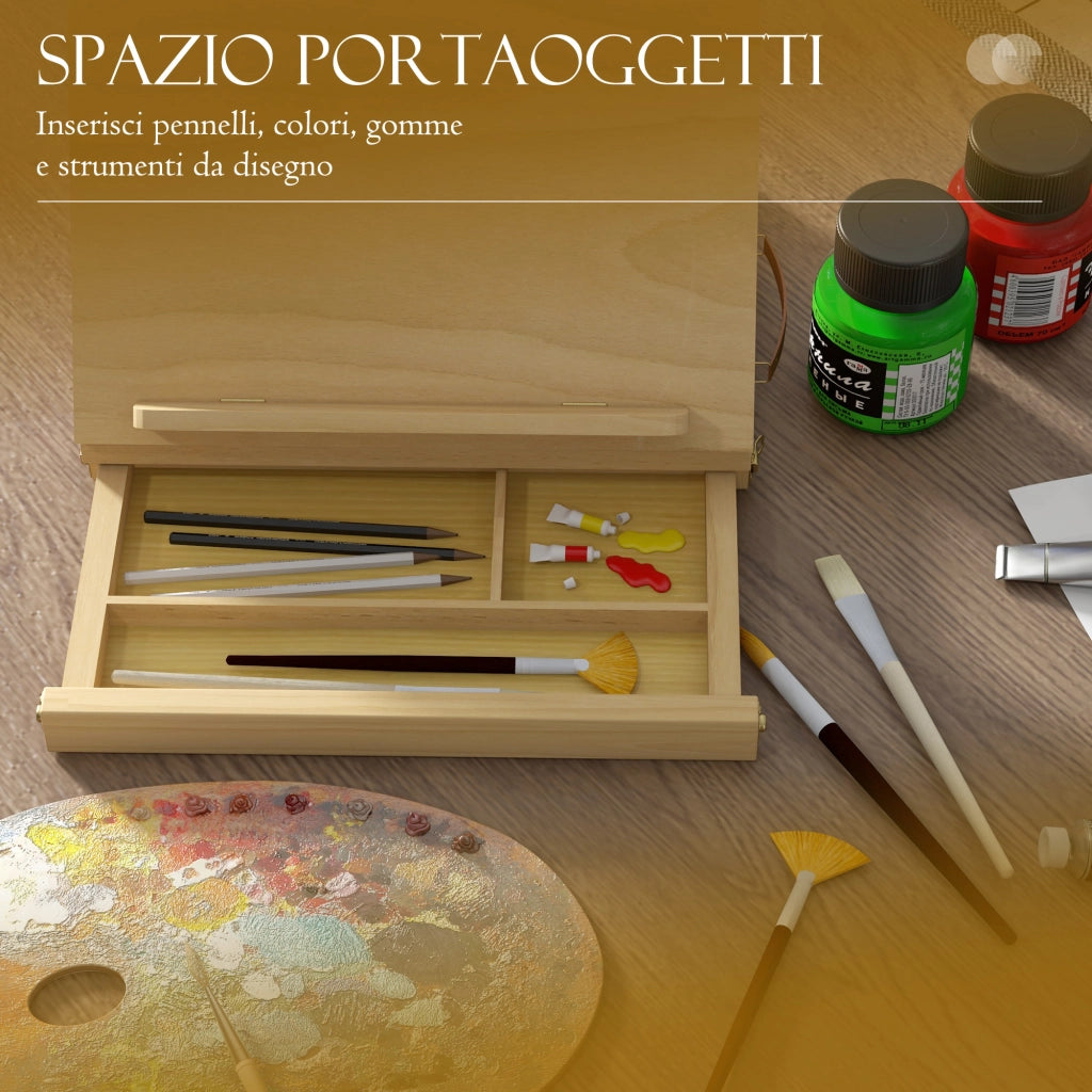 Cavalletto per Pittura Pieghevole in Legno con Cassetto ¨C Minimal ¨C 33.5x26x26 cm