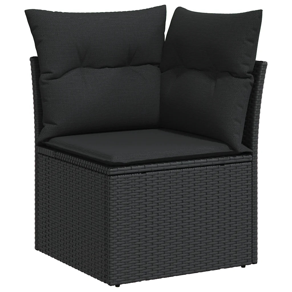 Set Divano da Giardino 6 pz con Cuscini Nero Polyrattan Acacia 3327450