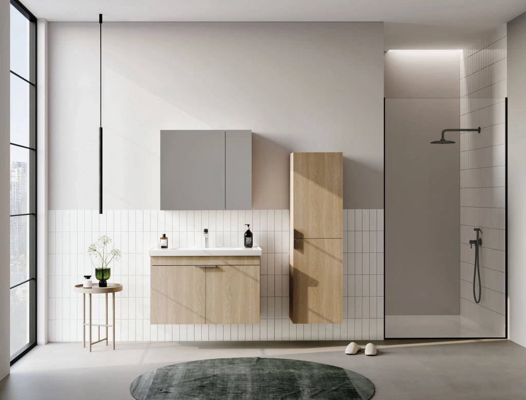 Set mobile lavabo con specchio (2 pezzi) "Desna 80" - 80 x 45 x 58 cm - Rovere