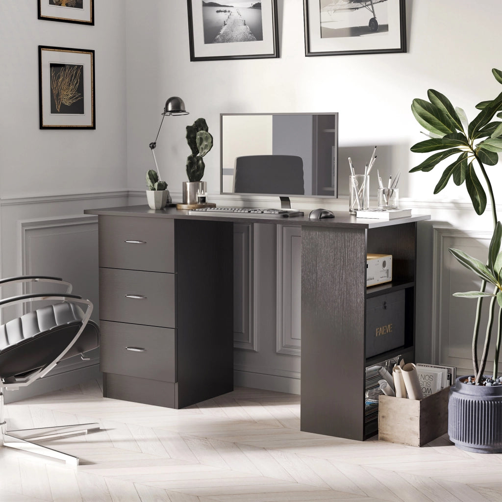 Scrivania per Computer con Cassetti e Ripiani ¨C Xylo ¨C Legno MDF Nero 120x49x72 cm