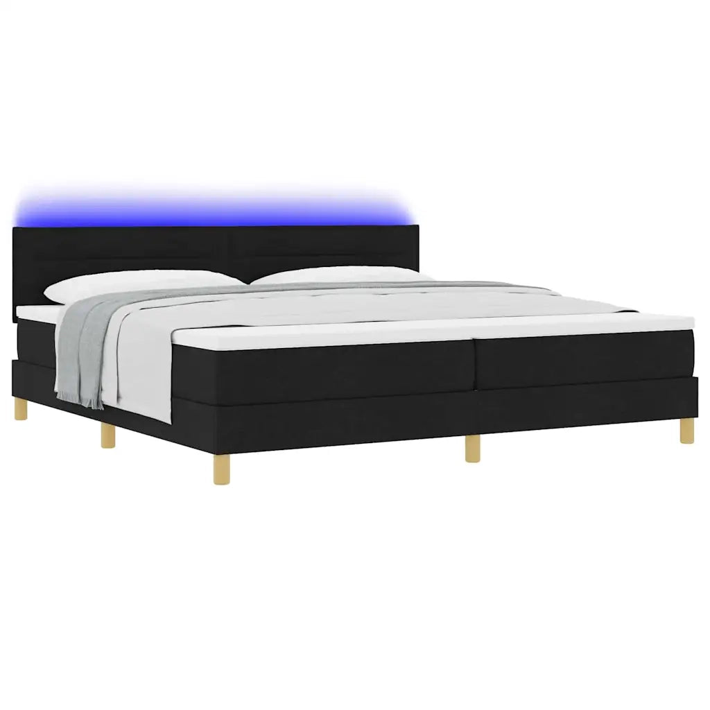 Letto a Sorgente LED con materasso Nero 200 x 200 cm Tessuto