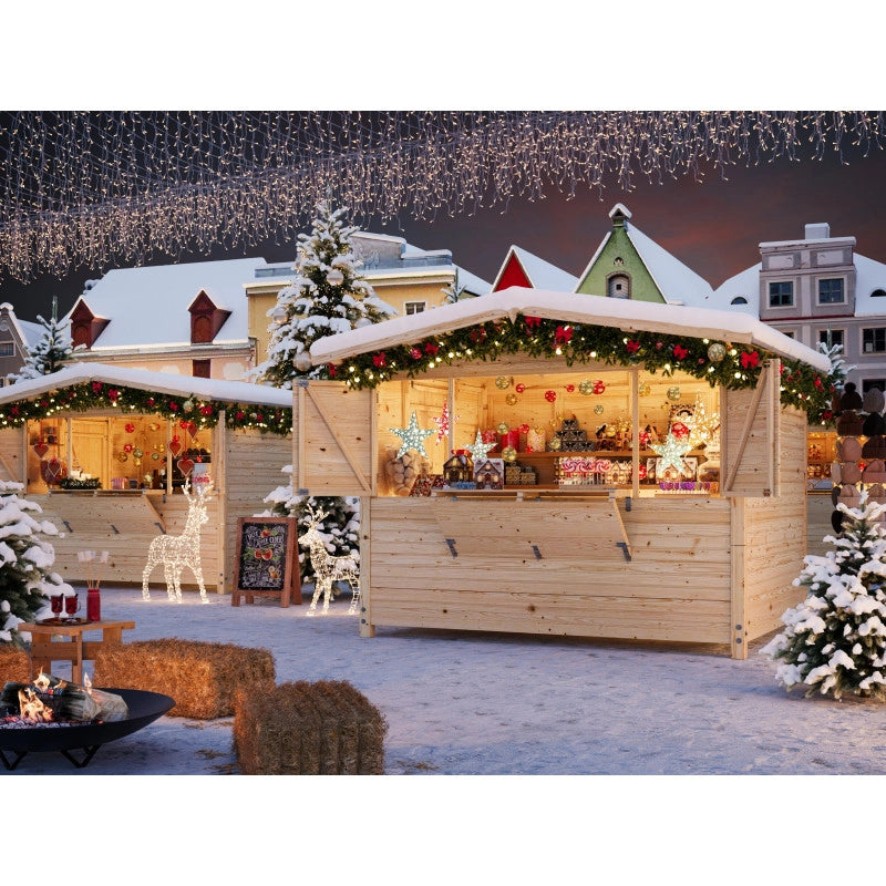 Chiosco in legno pieghevole 298x228 cm abete 16 mm con sportelli vendita apribili e pavimento incluso, gazebo bar esterno - Esterni da Vivere