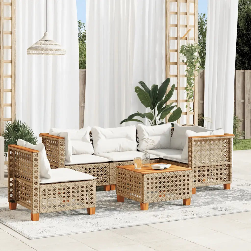 Set Divano da Giardino 6 pz con Cuscini Beige in Polyrattan 3261844