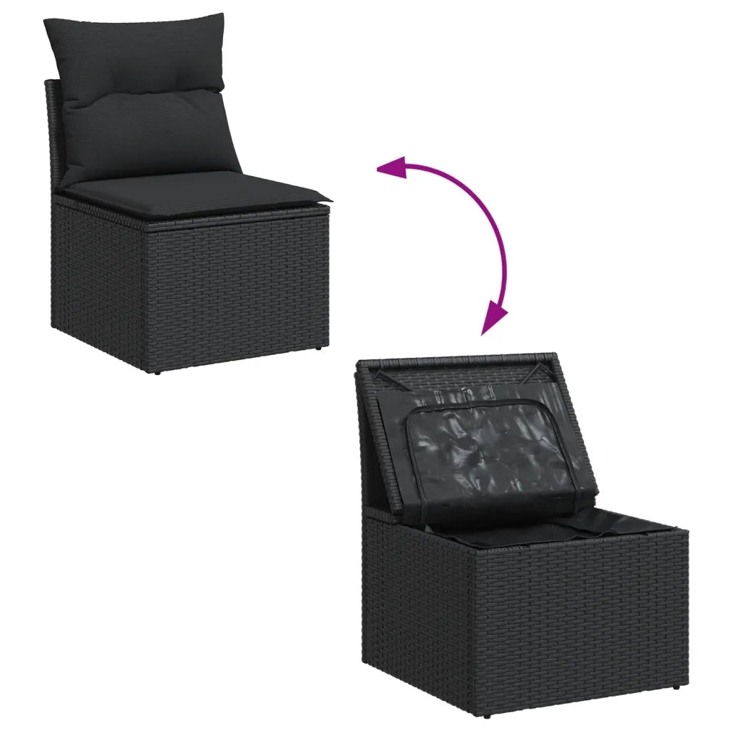 Set Divano da Giardino 6 pz con Cuscini Nero in Polyrattan 3255943