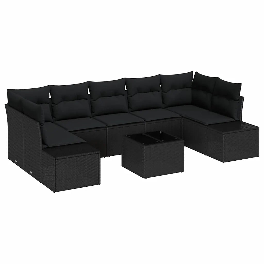 Set Divano da Giardino con cuscino 8 pcs Nero polyrattan 3355652