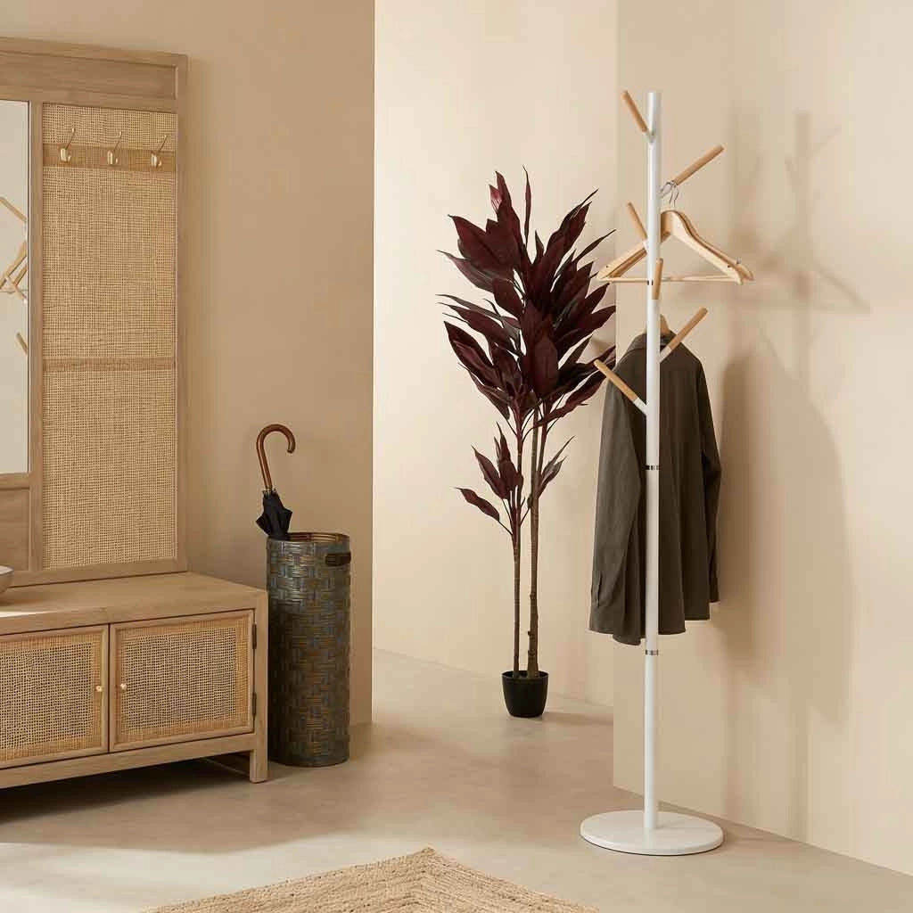 Perchero de metal y madera blanco 175h cm