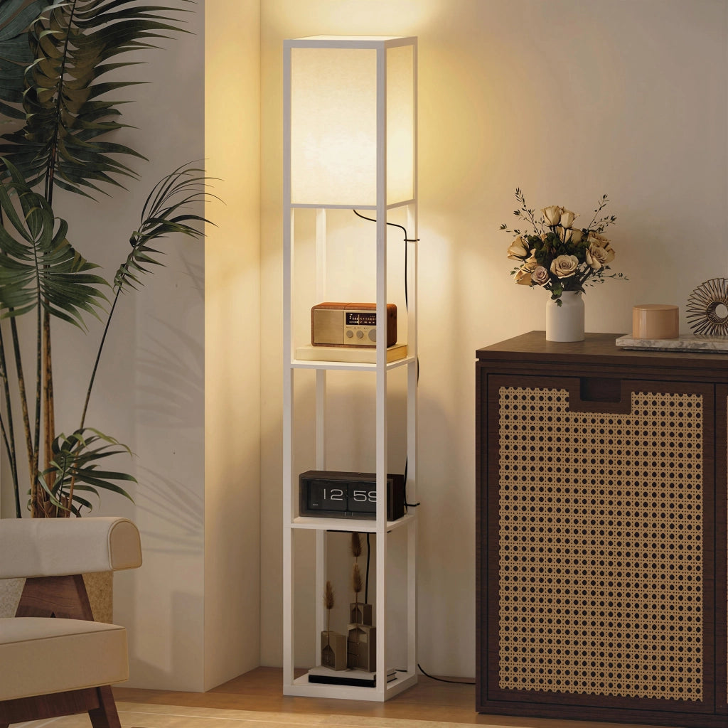 Lampada da Terra con Ripiani e Porte USB ¨C Minimal ¨C Bianco