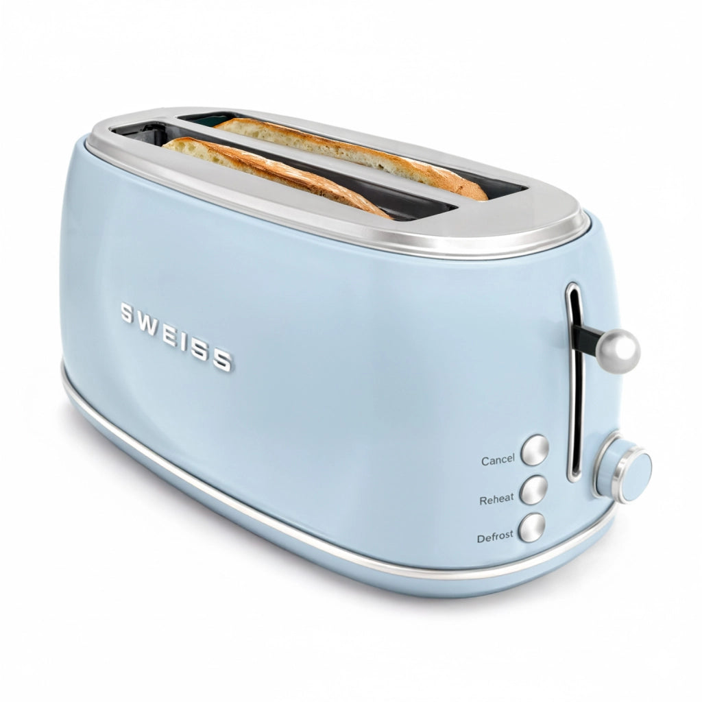 Tostapane vintage GRV6, 2 fessure, fette extra-large 38mm, 6 livelli di potenza, 1500 W, azzurro
