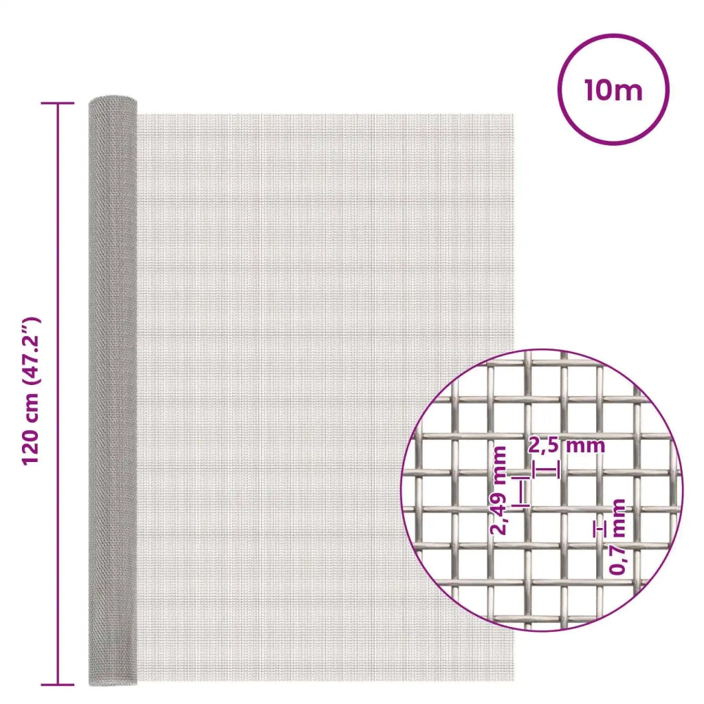 Rete per schermatura 120 x 1000 cm 8 Mesh Argento 42039679
