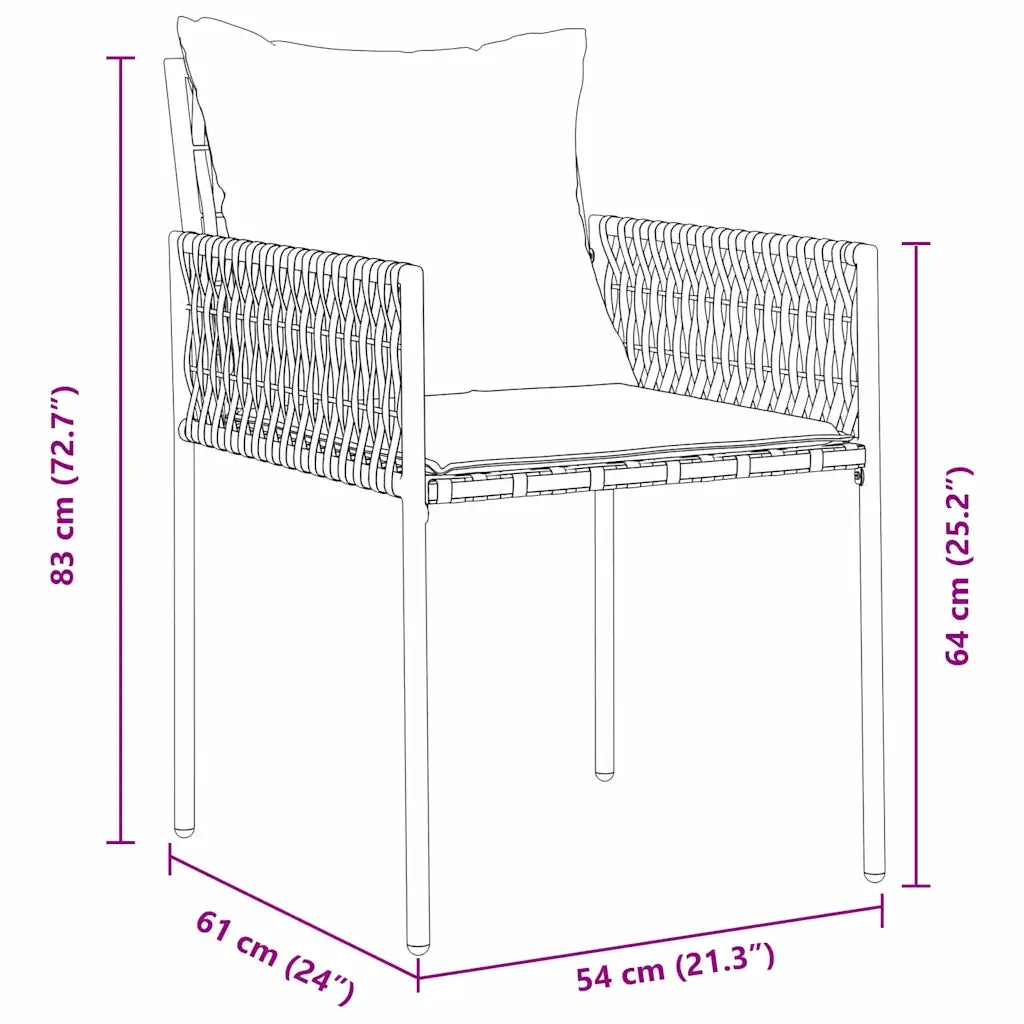 Set da Pranzo per Giardino 3 pcs Marrone e Nero Rattan in PE 3379093