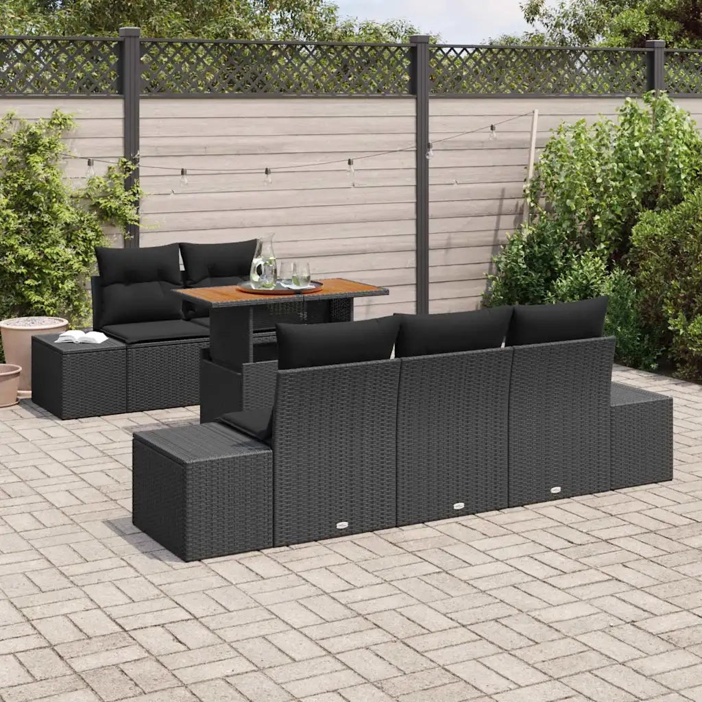 Set da Pranzo per Giardino con cuscino 6 pcs Nero e Marrone