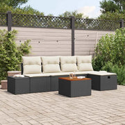 Set Divano da Giardino con cuscino 6 pcs Nero polyrattan