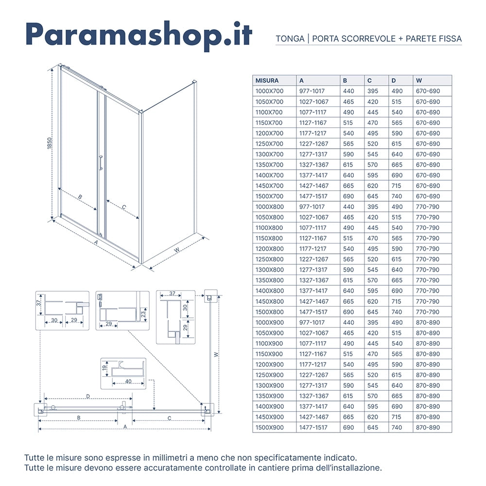 Box doccia 125x90 cm scorrevole vetro 6mm trasparente profili cromati h185 | Tonga