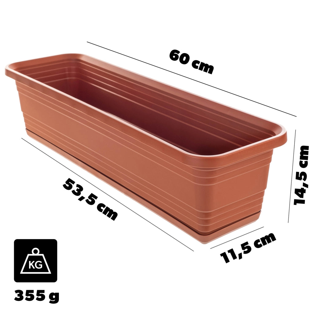 Vaso da fiori per balcone KADAX, 60 cm + sottovaso rosso mattone