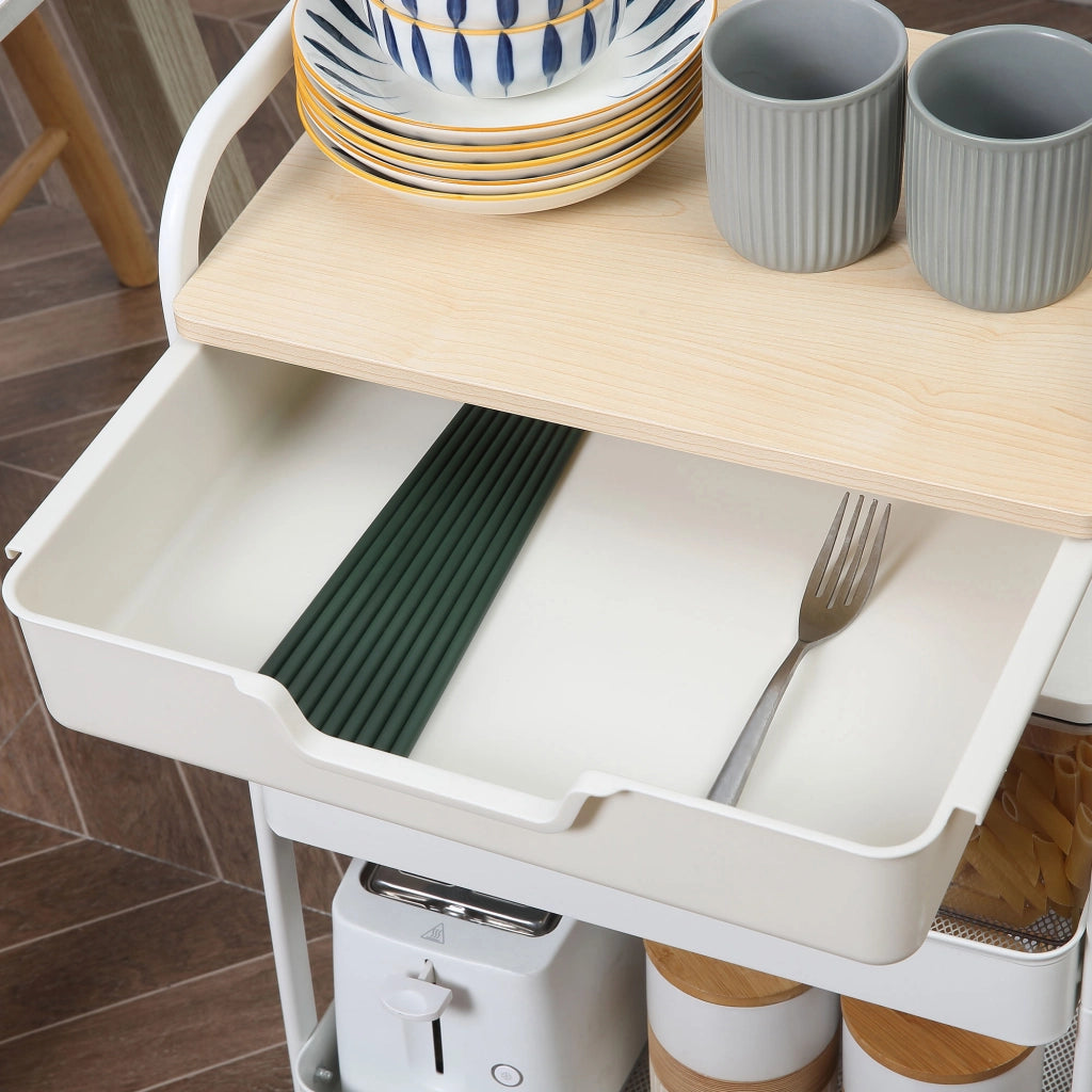 Carrello Multiuso con Cassetto e Cestini ¨C Minimal ¨C 44x31x76 cm Bianco