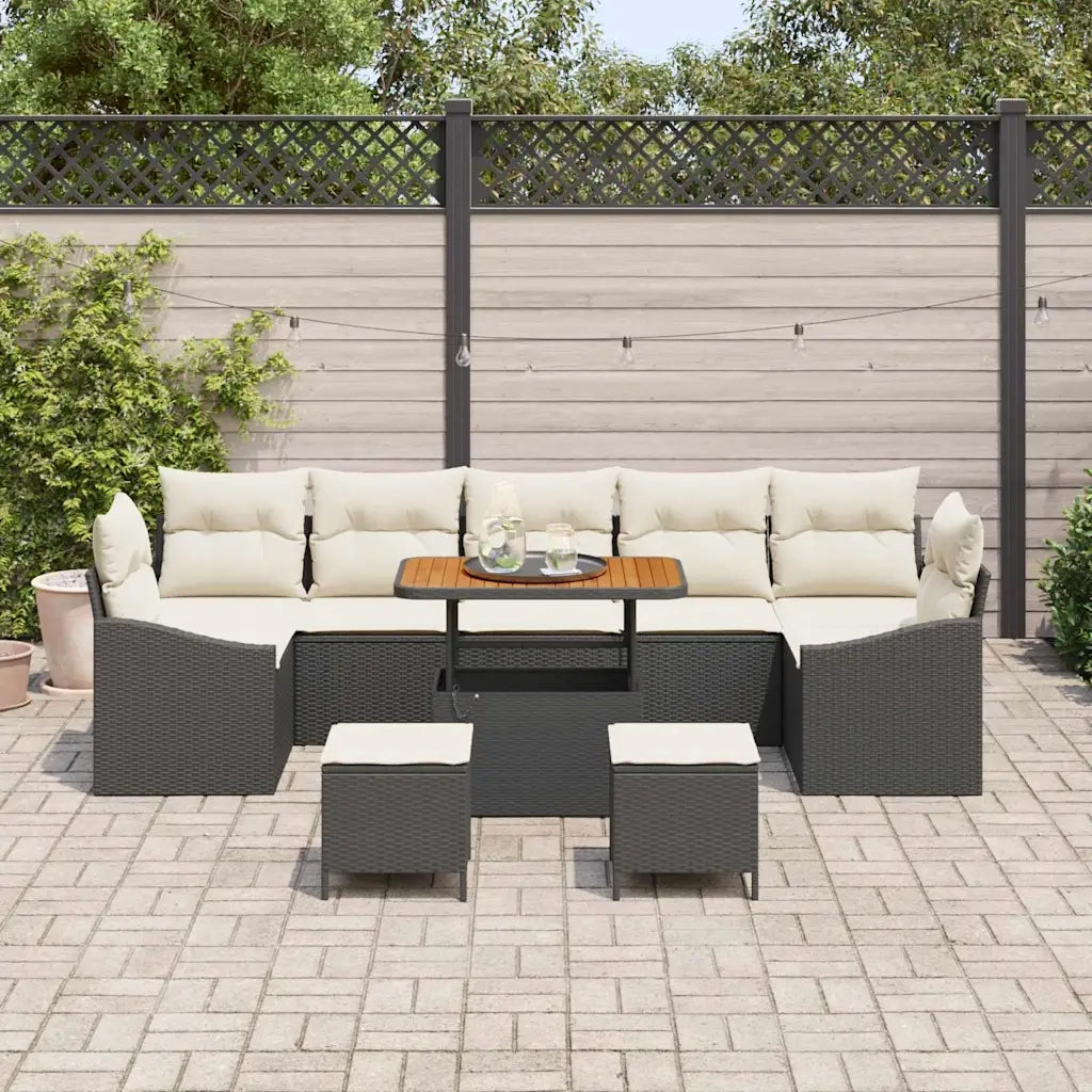 Set Divano da Giardino con cuscino 10 pcs Nero polyrattan 3362640