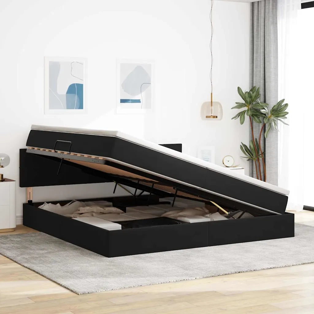 Letto con Contenitore con materasso Nero 200 x 200 cm Velluto