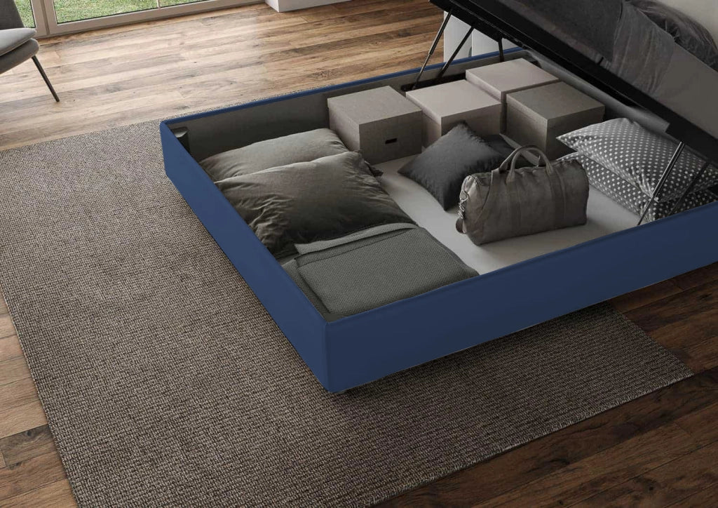 BS COM Letto matrimoniale contenitore imbottito 160x190 similpelle blu