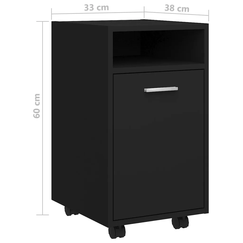 Credenza | Madia | Buffet da pranzo | Armadio da pranzo con Ruote Nera 33x38x60 cm in Legno Multistrato