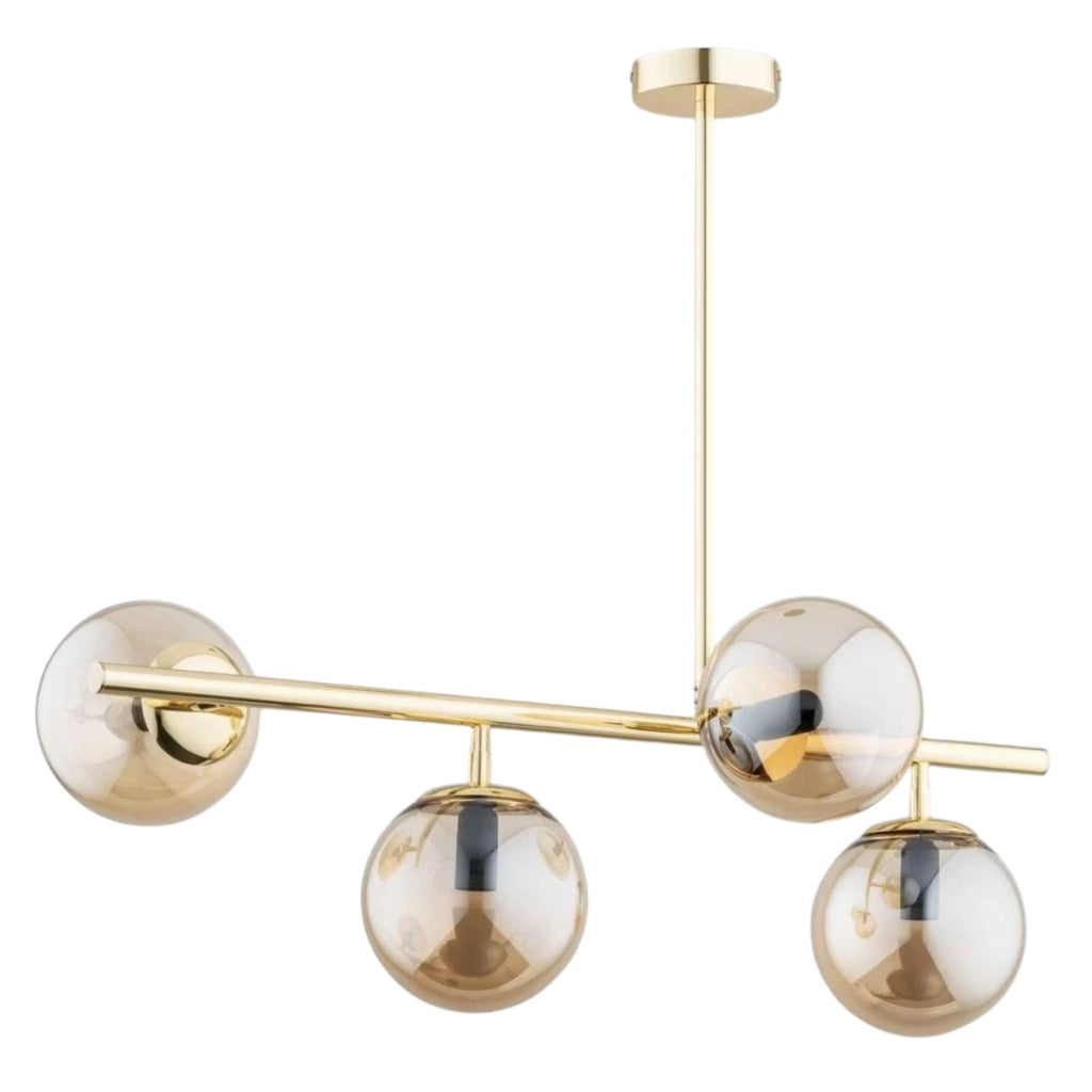 Plafoniera oro vetro ambra 4 luci E14 Alfa Lungo 63030
