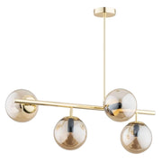 Plafoniera oro vetro ambra 4 luci E14 Alfa Lungo 63030