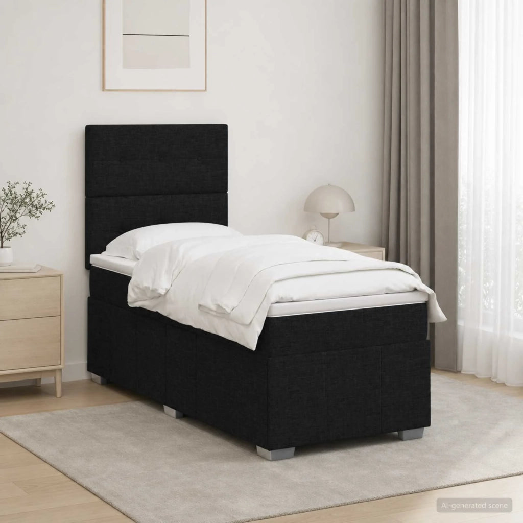 Letto Box Spring LED con Materasso Nero 90 x 200 cm Tessuto 3455516