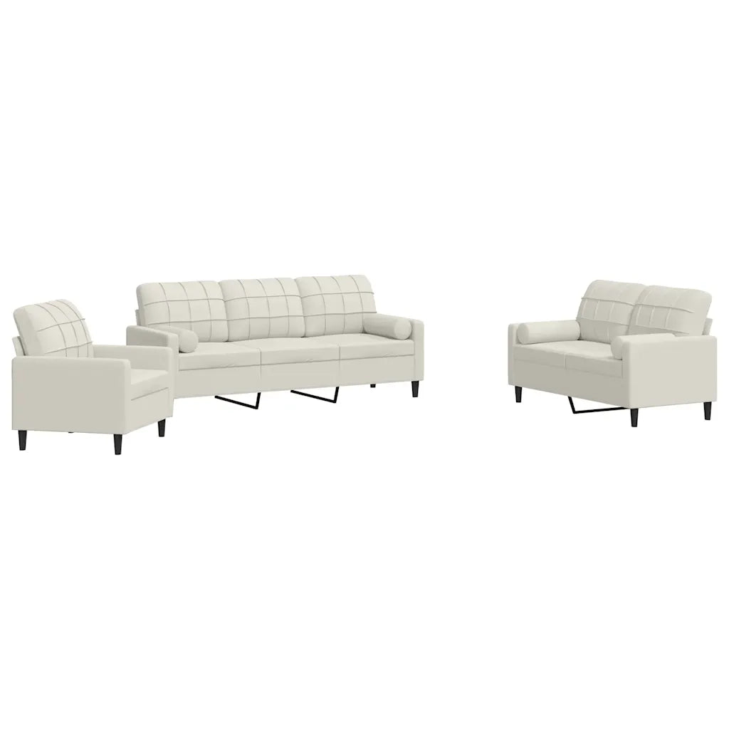 Set di Divani 3 pz con Cuscini e Rinforzi Crema in Velluto 3278379