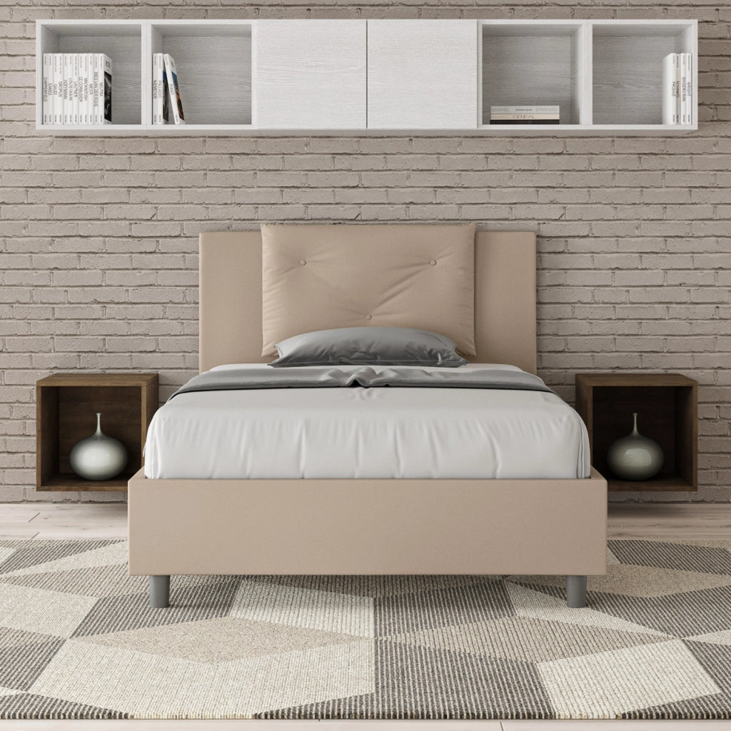 BS COM Letto una piazza e mezza senza rete imbottito 120x190 similpelle tortora